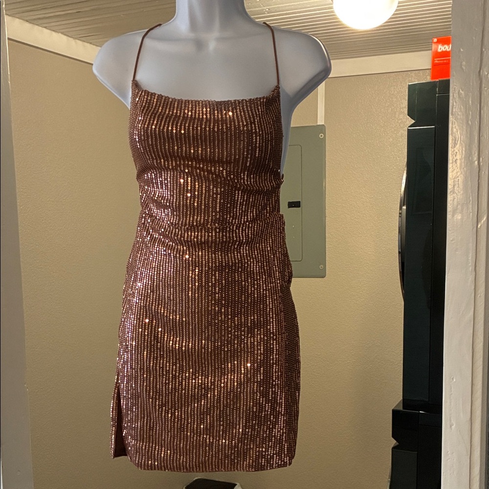 SHEIN Glittering Copper Mini Dress